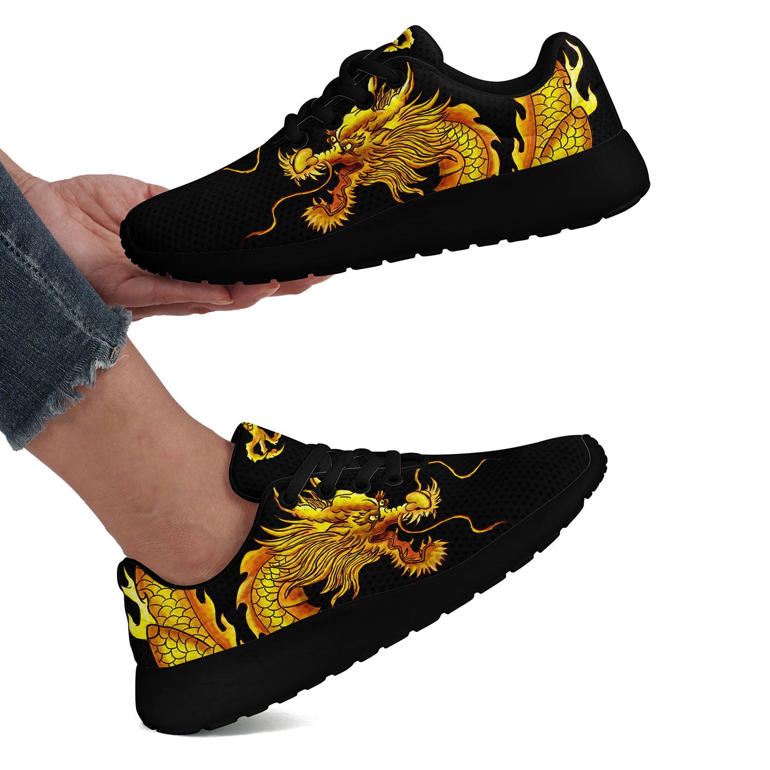 柔性定制打印个性化设计中国风龙元素运动鞋黑黄色067-24023137_8
