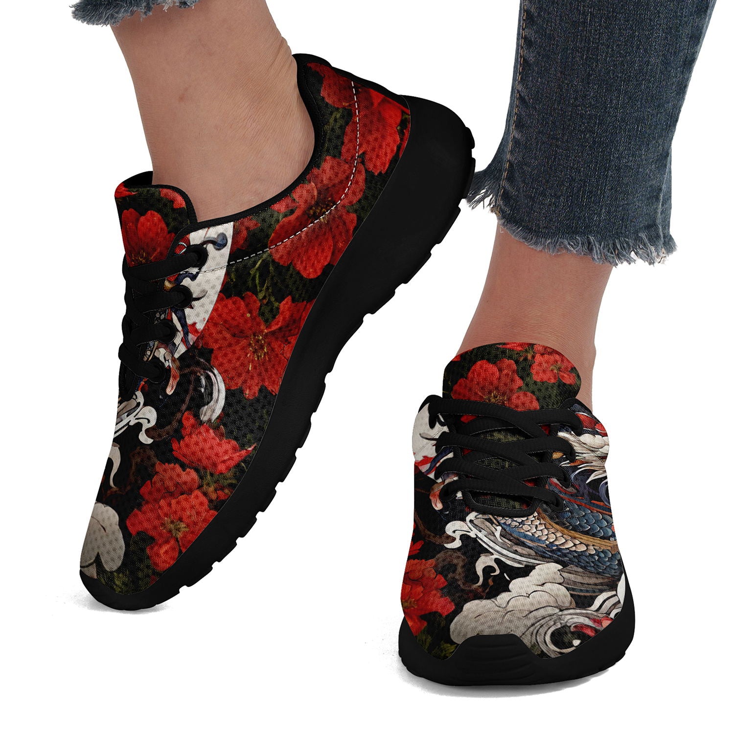 柔性定制打印个性化设计全印中国风红色彩龙元素运动鞋黑底067-24023139_7