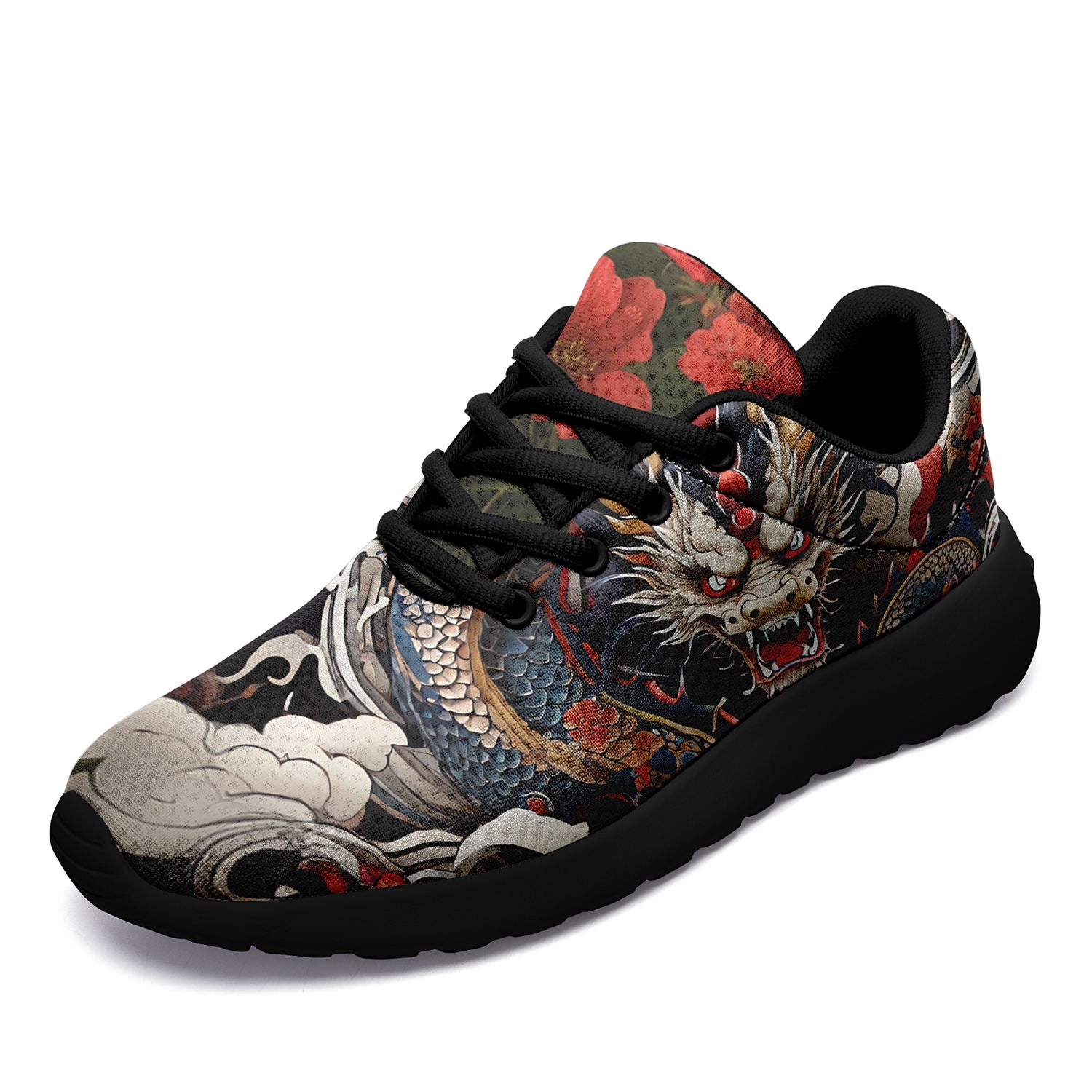 柔性定制打印个性化设计全印中国风红色彩龙元素运动鞋黑底067-24023139