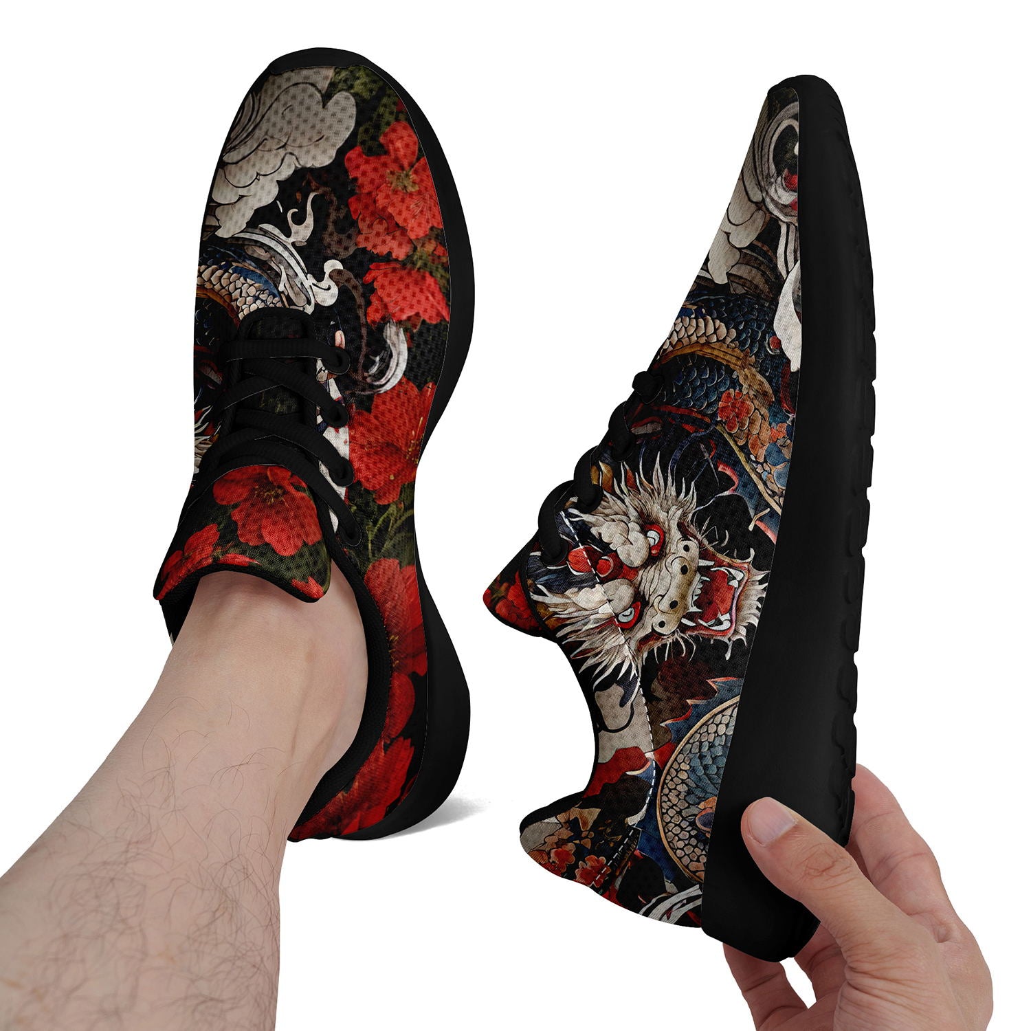 柔性定制打印个性化设计全印中国风红色彩龙元素运动鞋黑底067-24023139_9