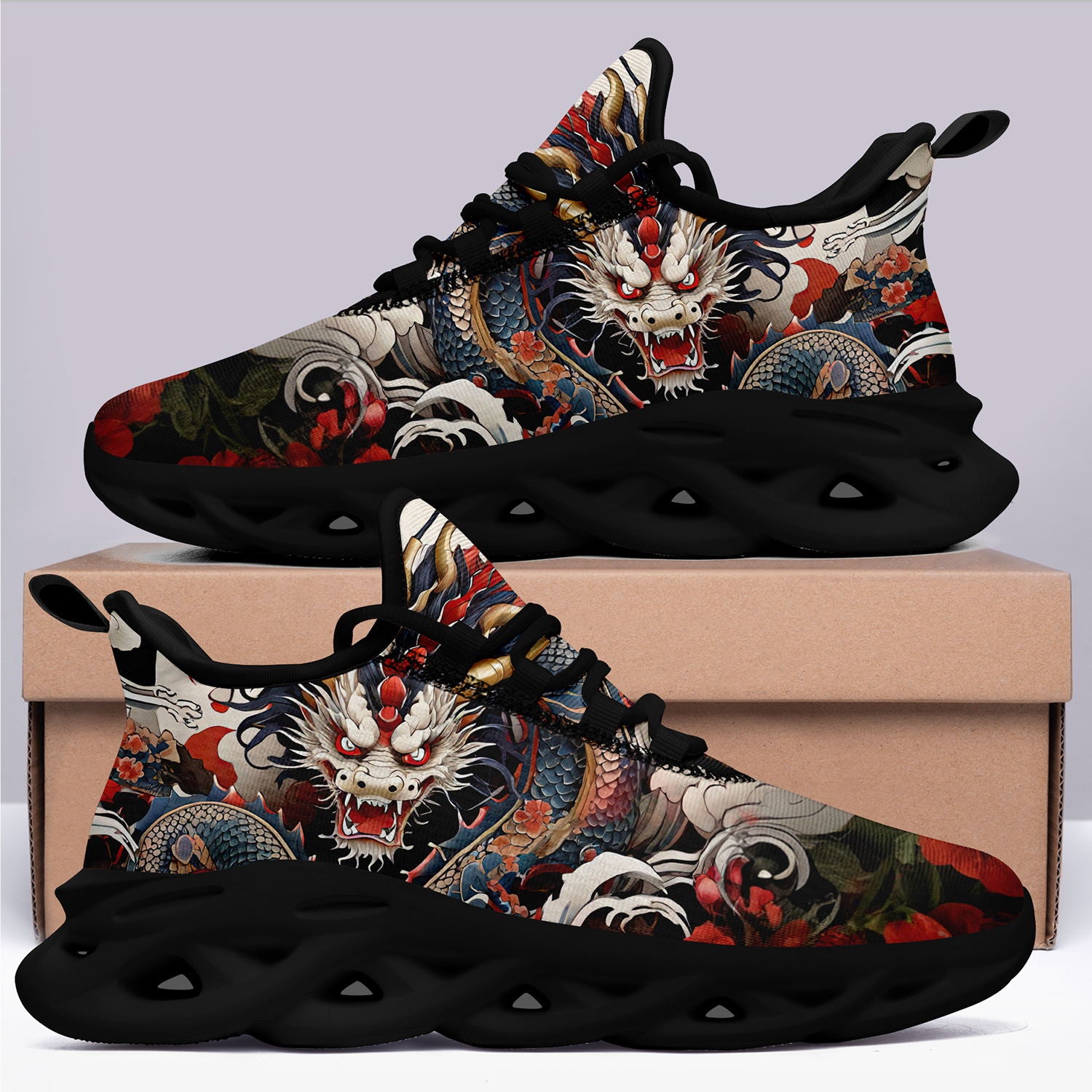 柔性定制打印个性化设计全印中国风龙图案运动鞋彩色黑底2016-24023023_5
