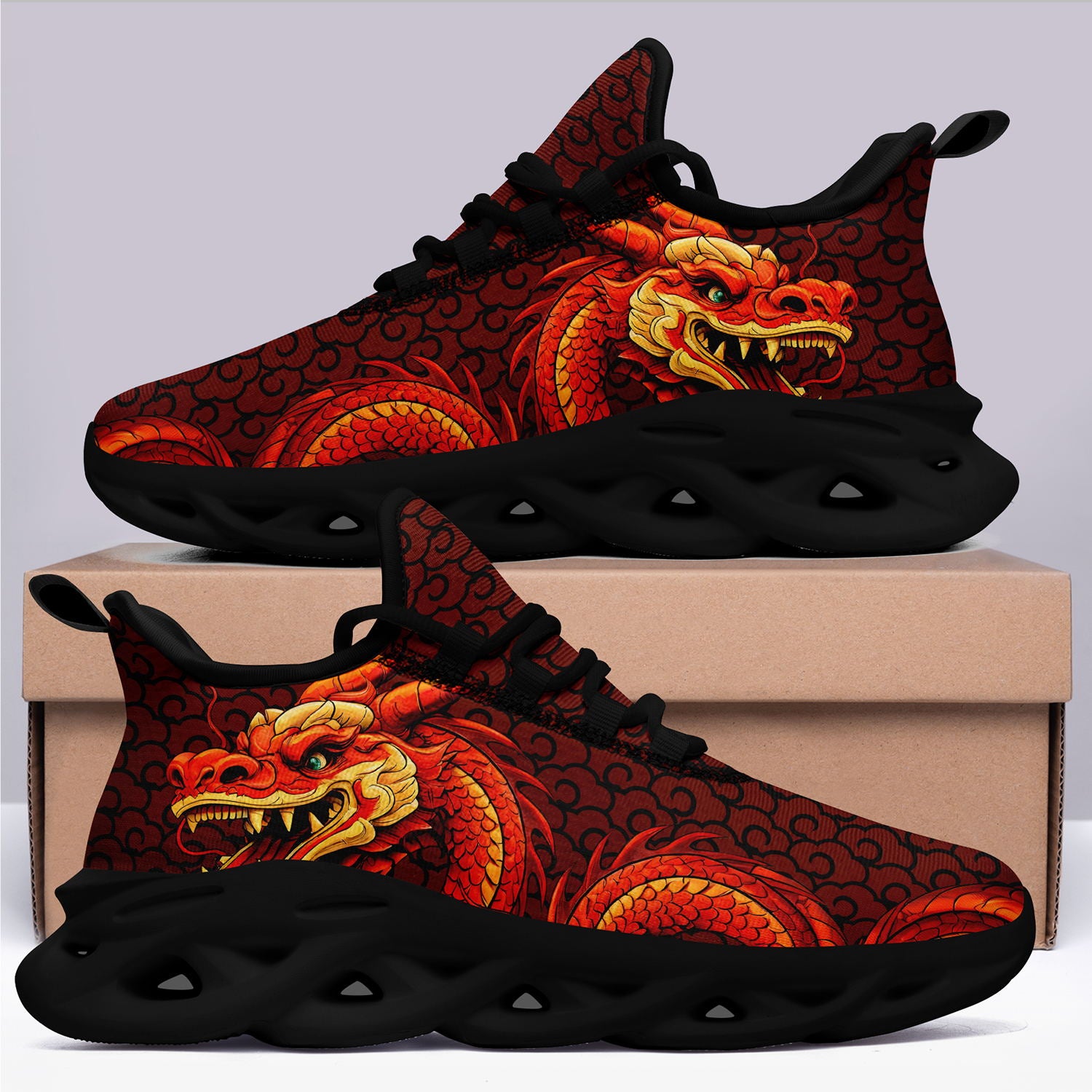 柔性定制打印个性化设计中国龙图腾运动鞋红色黑底2016-24023025_5