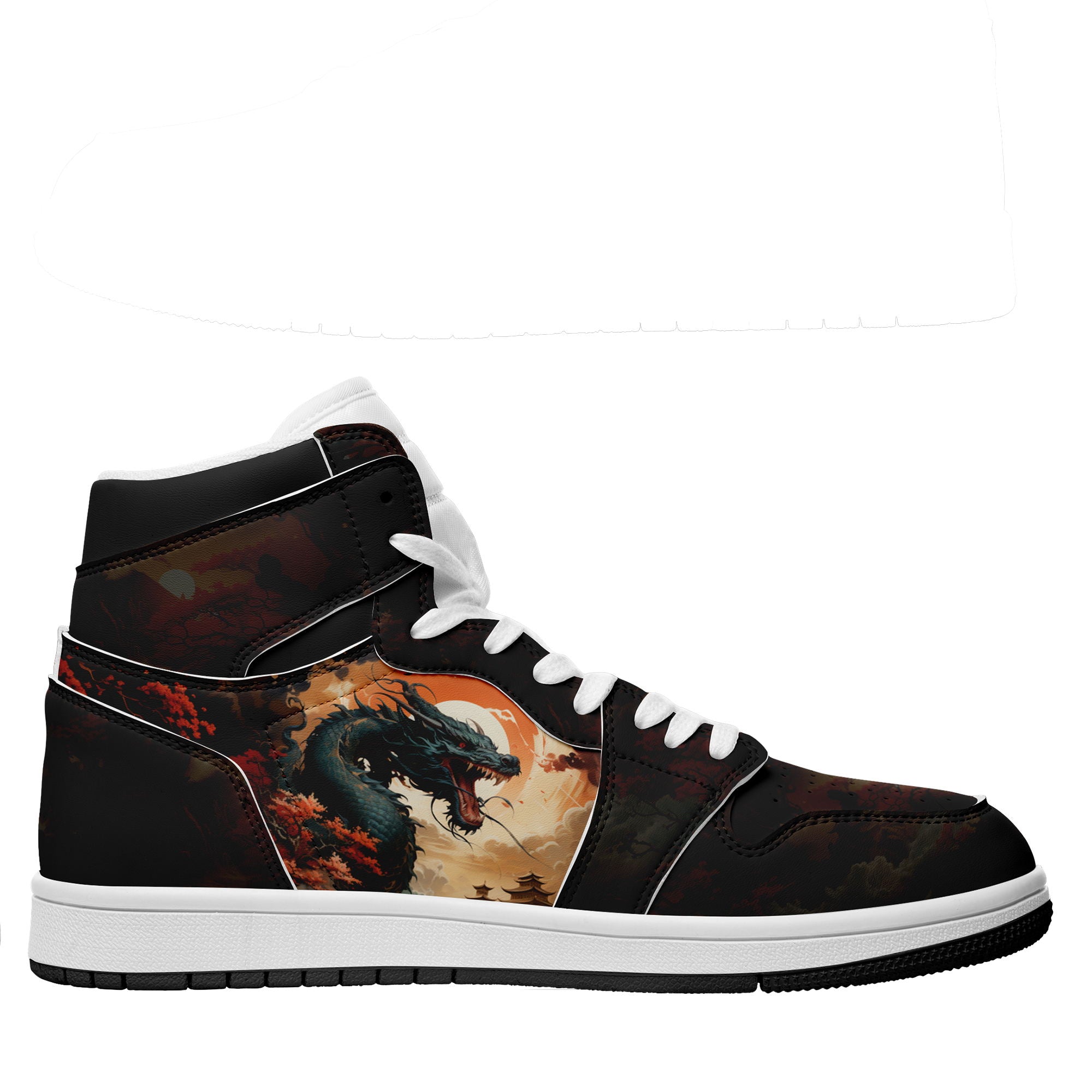 个性定制打印中国龙图案高帮运动鞋黑色白鞋带AJ1H-24025001_2