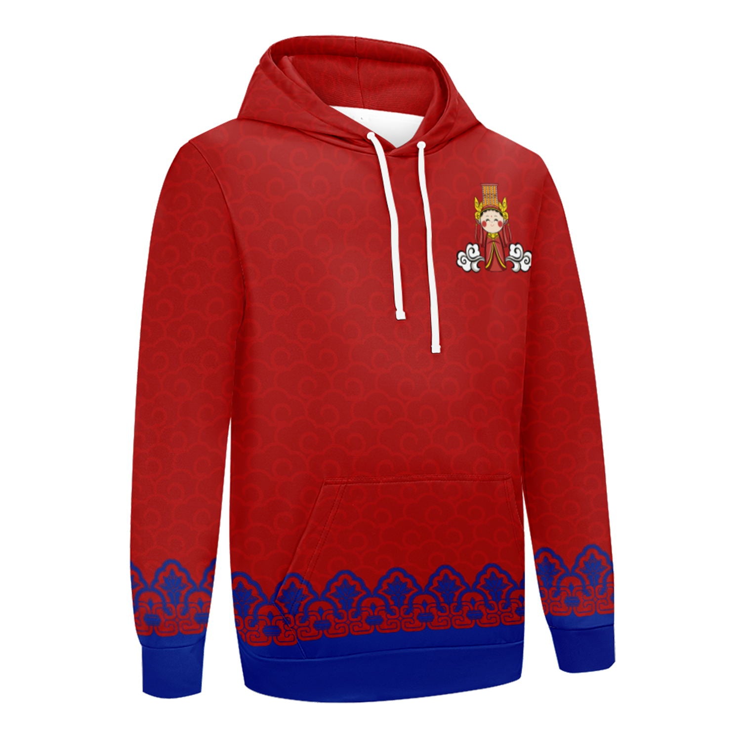 个性定制打印Logo中国莆田特色妈祖文化主题男女同款连帽衫外套红蓝色YW045-2306021-1