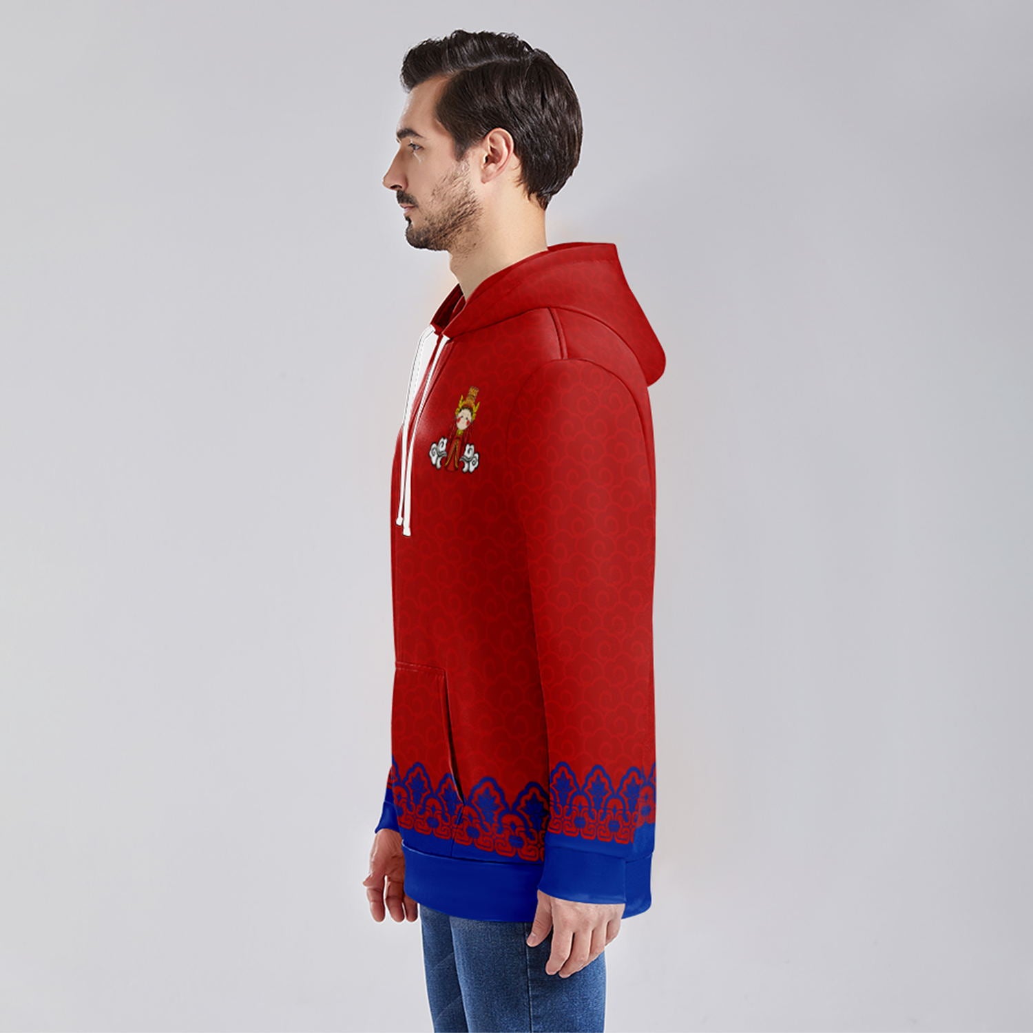 个性定制打印Logo中国莆田特色妈祖文化主题男女同款连帽衫外套红蓝色YW045-2306021-5