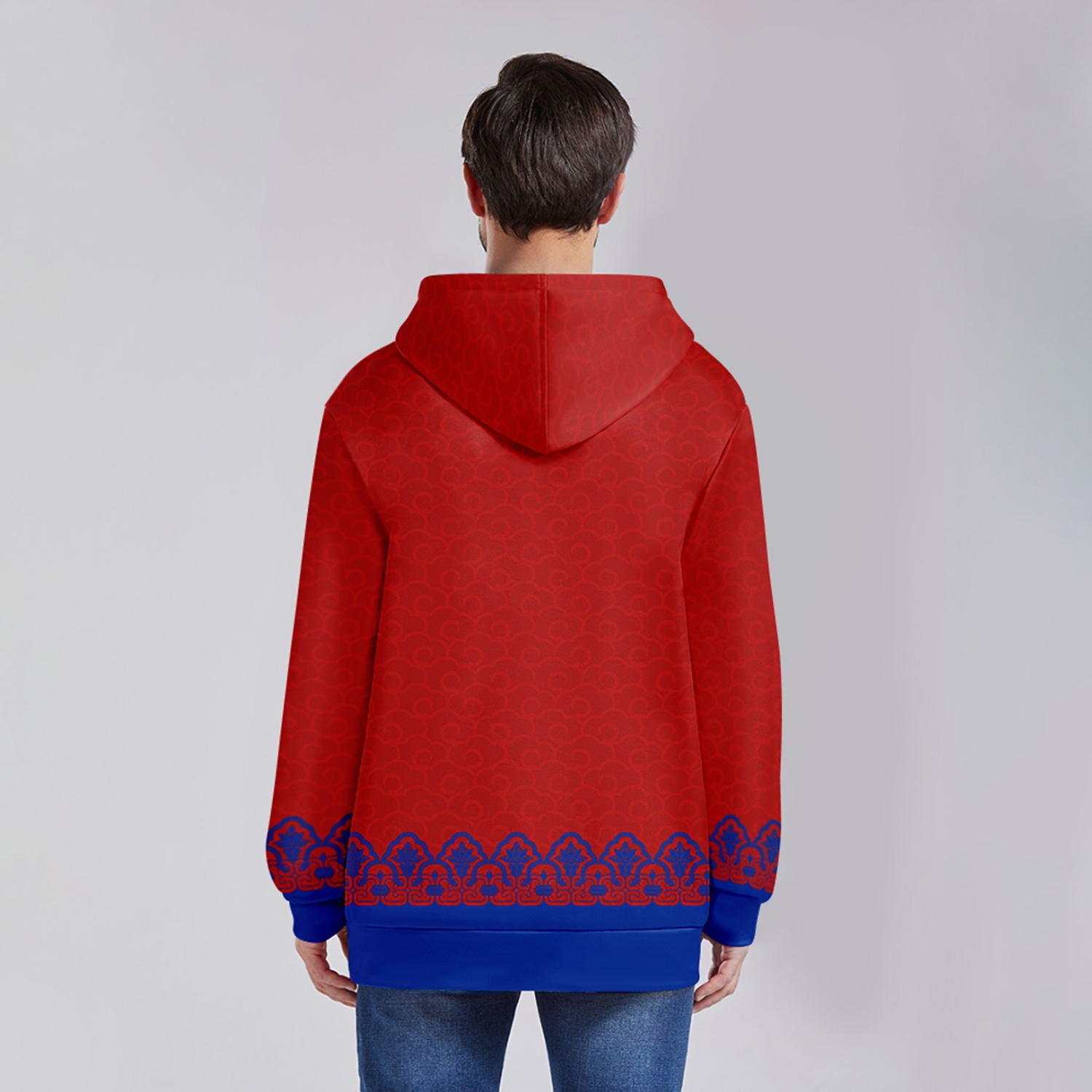 个性定制打印Logo中国莆田特色妈祖文化主题男女同款连帽衫外套红蓝色YW045-2306021-6