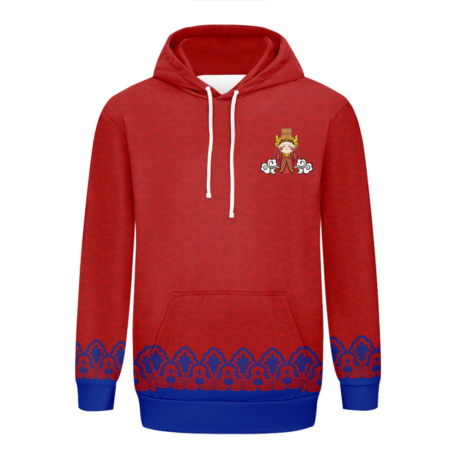 个性定制打印Logo中国莆田特色妈祖文化主题男女同款连帽衫外套红蓝色YW045-2306021