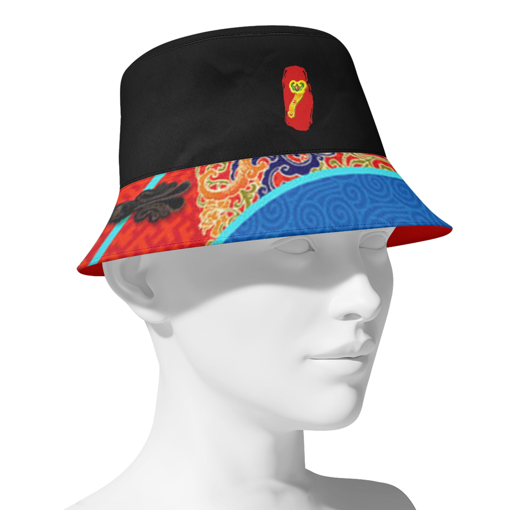 定制打印Logo品牌名时尚设计中国莆田特色妈祖文化主题户外渔夫帽黑红蓝色PR058-23025008-4