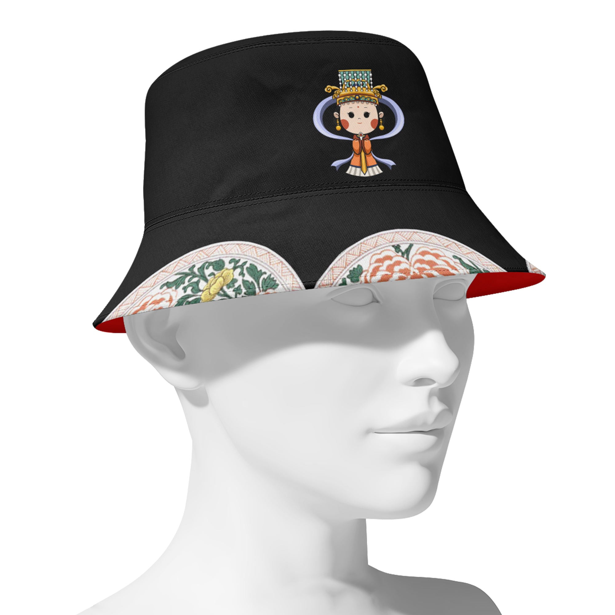 定制打印Logo品牌名时尚设计中国莆田特色妈祖文化主题户外渔夫帽黑色PR058-23025007-4