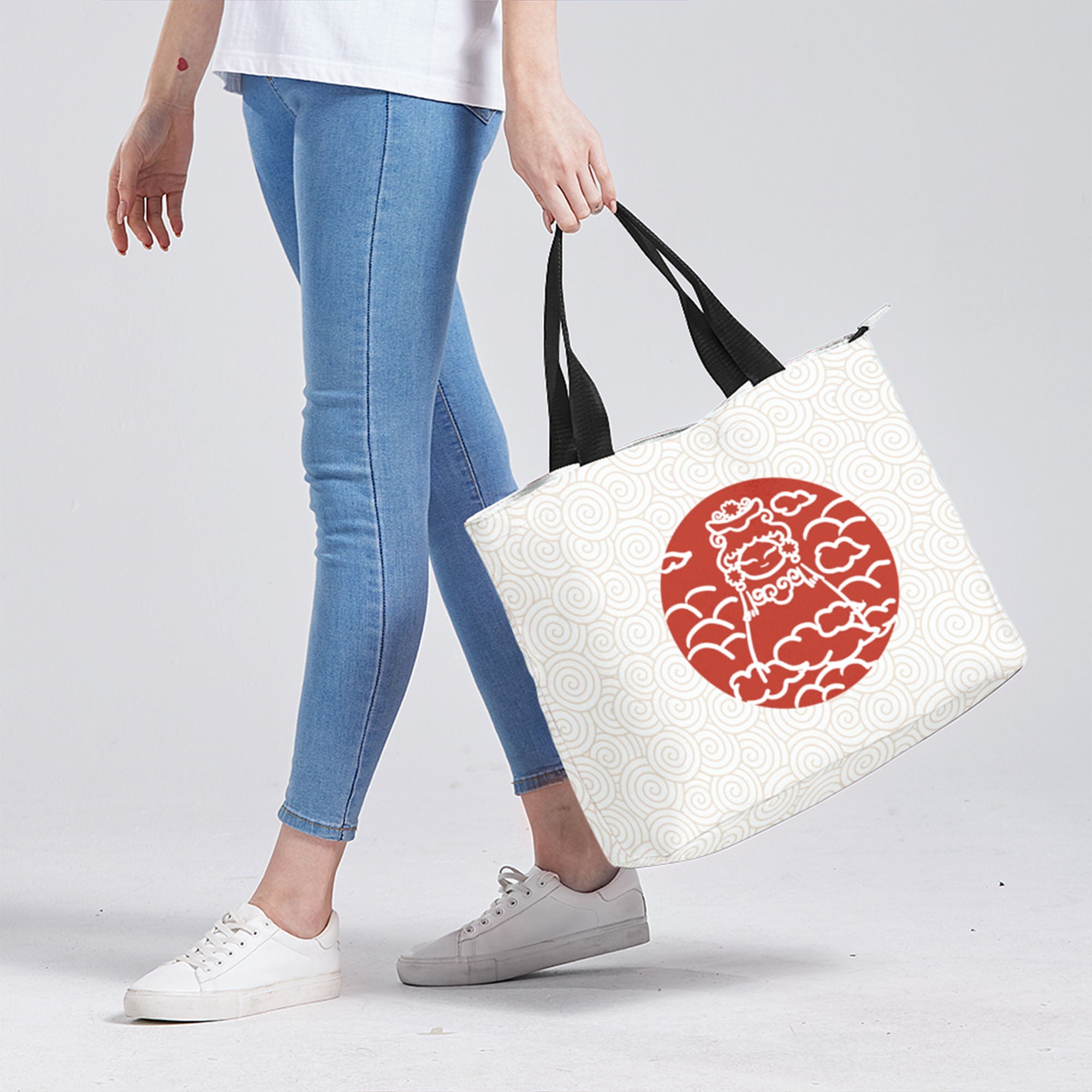 定制打印Logo品牌名时尚中国莆田特色妈祖文化主题女士手提包白红色YW202-230230012-7