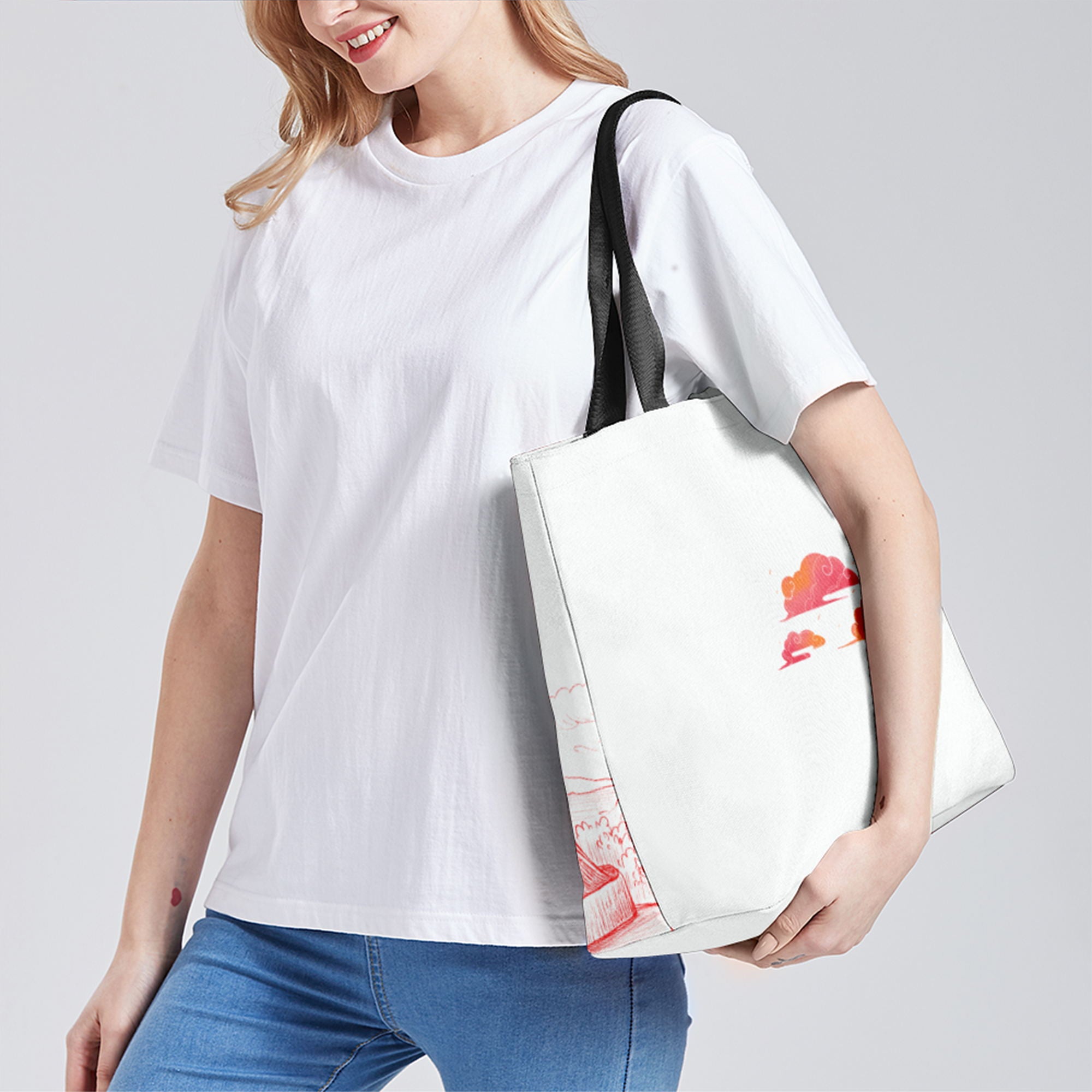 定制打印Logo品牌名中国莆田特色妈祖文化主题女士手提包白红色YW202-23023007-8