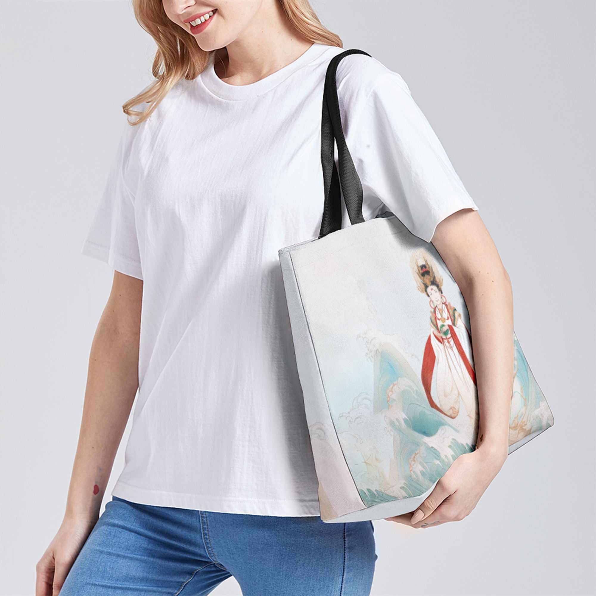定制打印Logo中国莆田特色妈祖文化主题女士手提包白色YW202-23023005-8