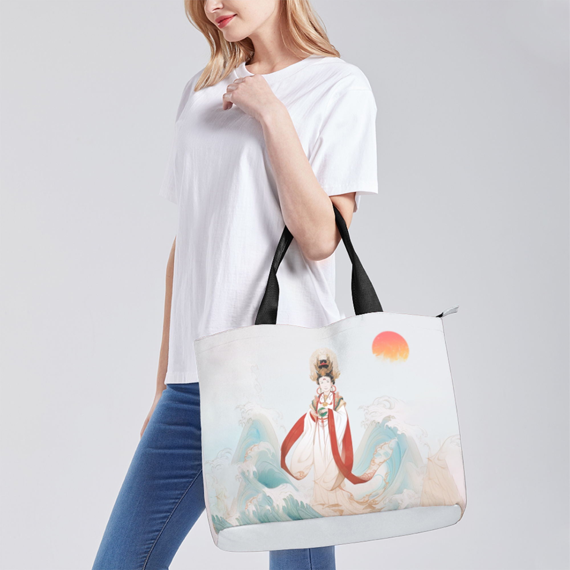 定制打印Logo中国莆田特色妈祖文化主题女士手提包白色YW202-23023005-9