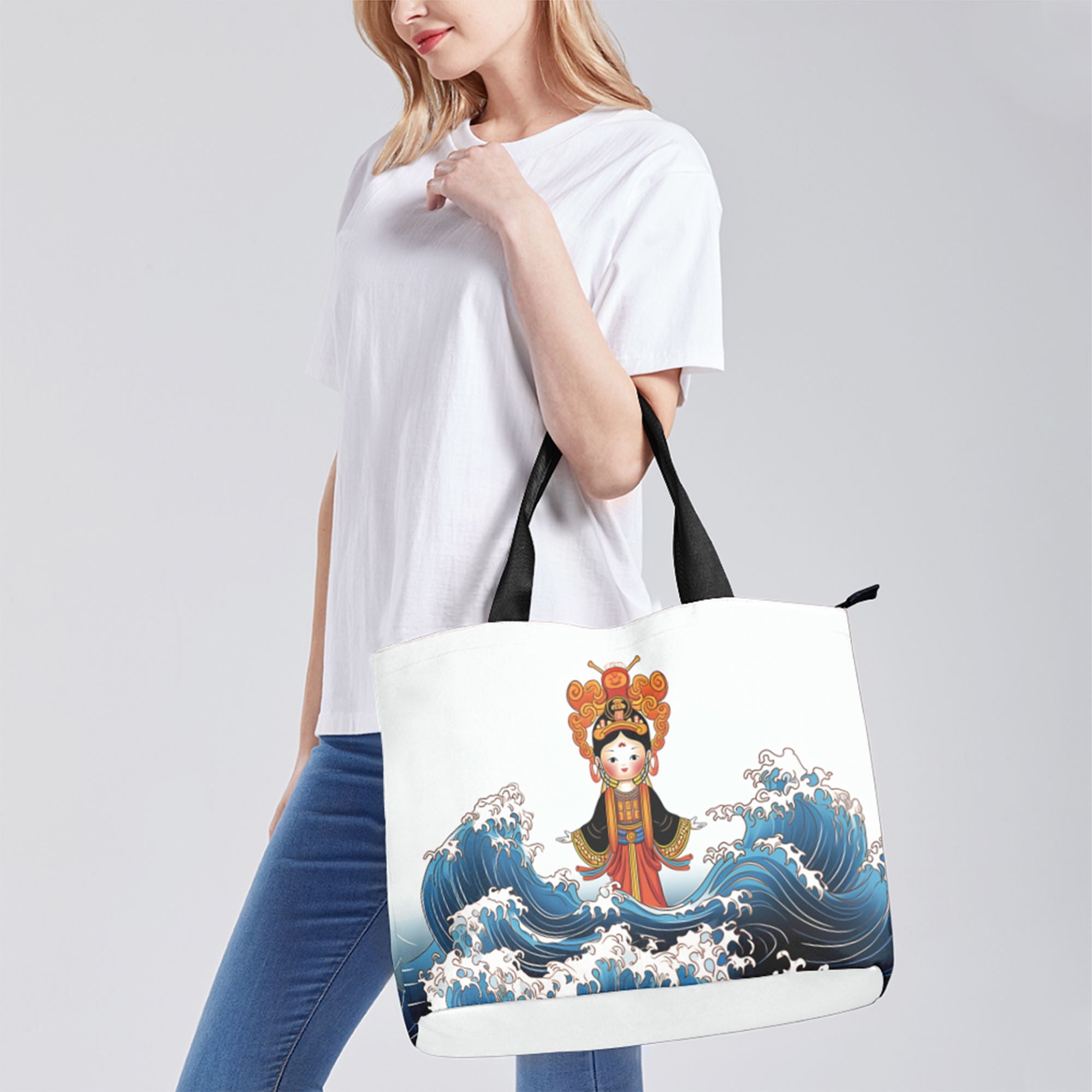定制打印Logo个性设计中国莆田特色妈祖文化主题女士手提包白蓝色YW202-23023006-9