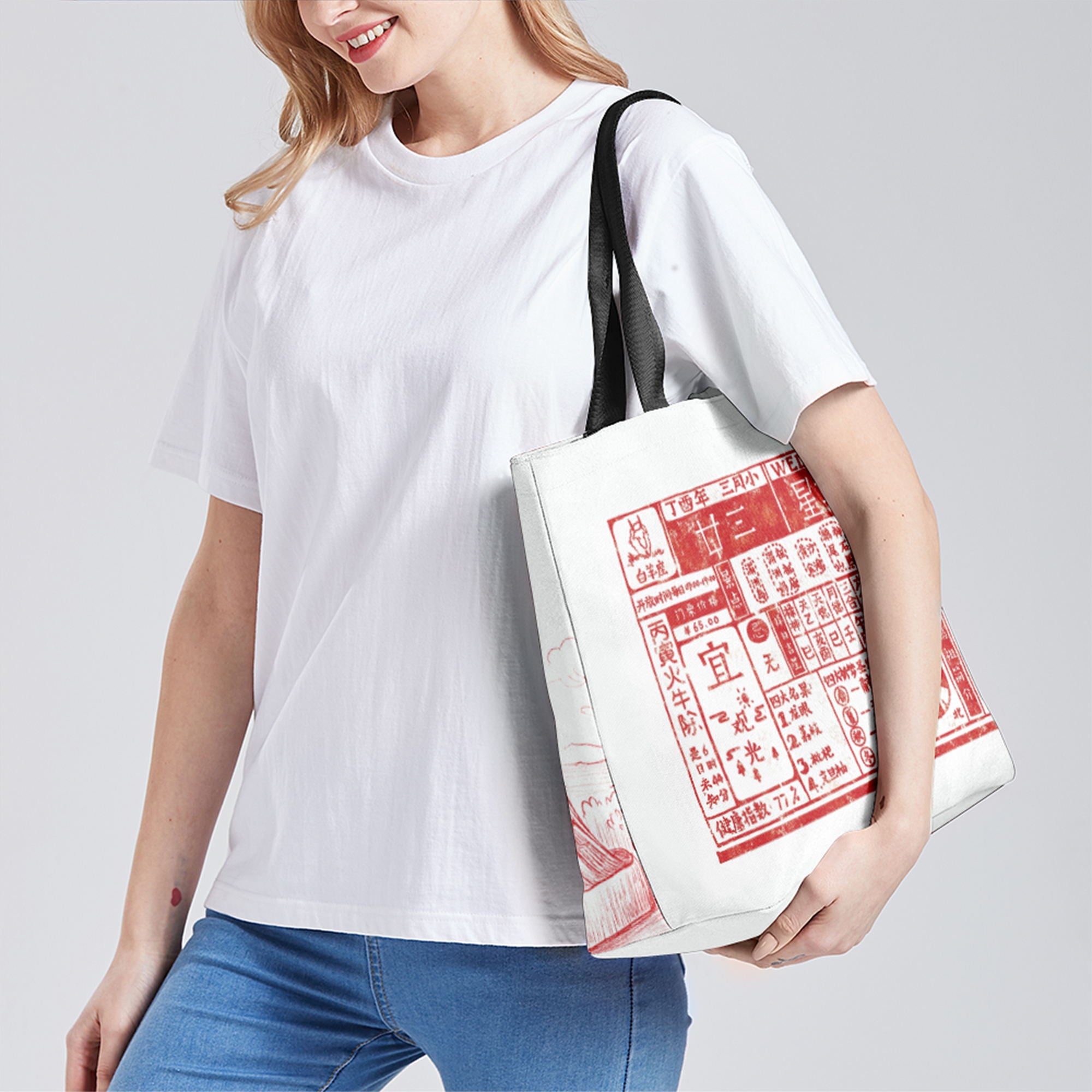 个性化定制打印Logo中国莆田特色妈祖文化主题女士手提包白红色YW202-230230010-8