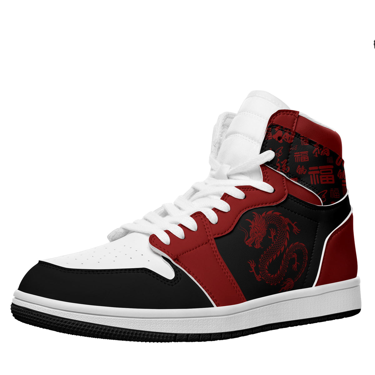 个性定制打印中国龙图案高帮运动鞋黑红色白鞋带AJ1H-24025007