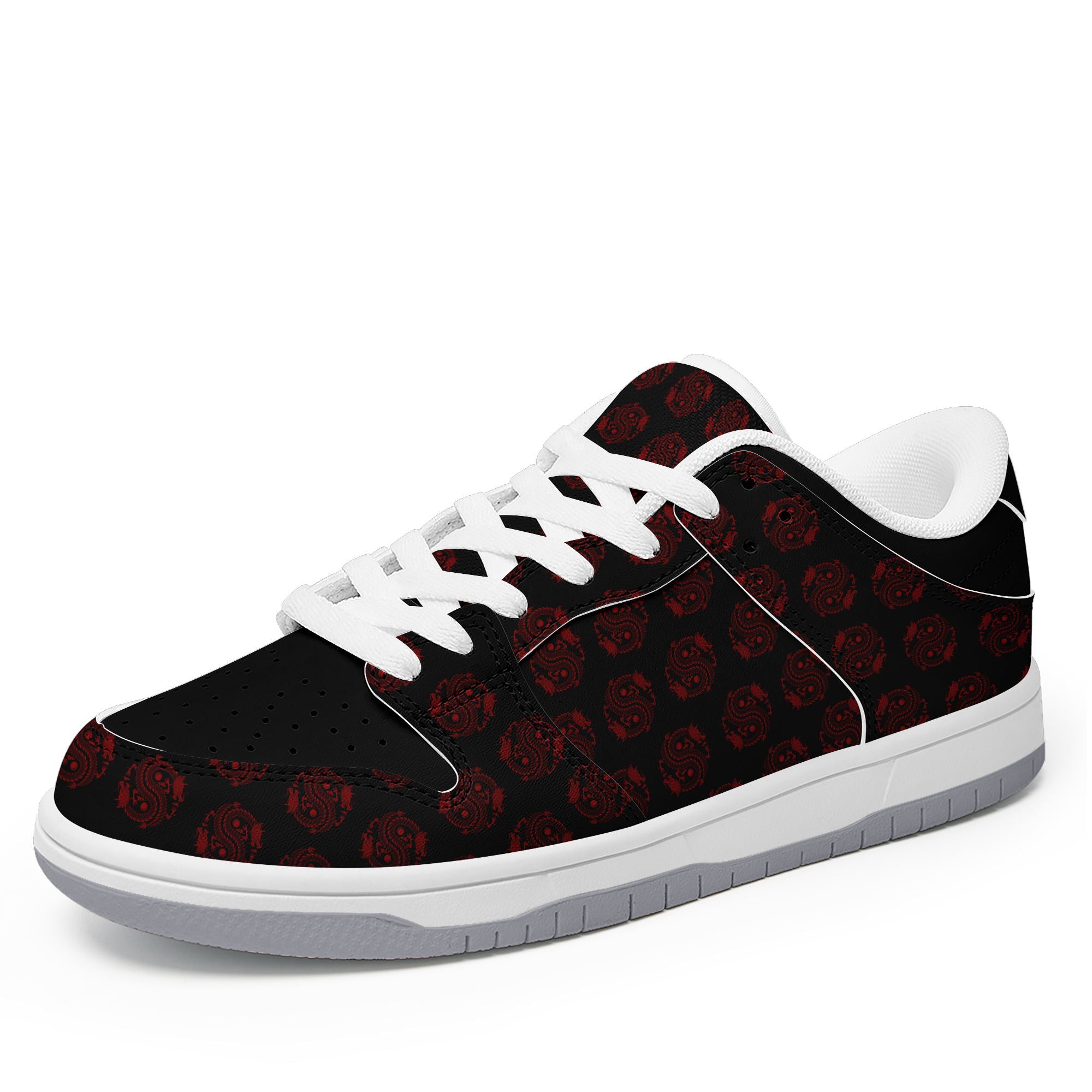 柔性定制打印个性化设计中国龙图腾休闲鞋黑红色白鞋带DK-24025005